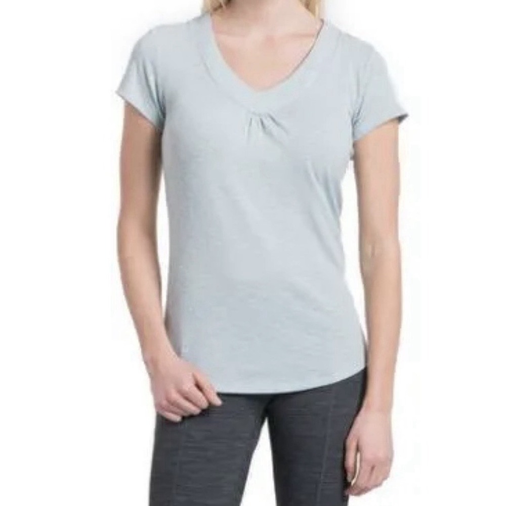 Kuhl Sona Light Blue V Neck Slub Top Short Sleeve Outdoor Casual Classic Upf 30